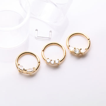 Detail View 1 of 3 Pcs of Assorted Golden Dainty Gem Bendable Hoop Ring with Clear Retainer Package-Clear Gem